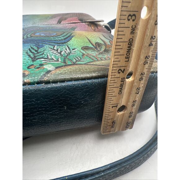 Biacci Leather Peacock Design Crossbody Purse - Picture 10 of 11